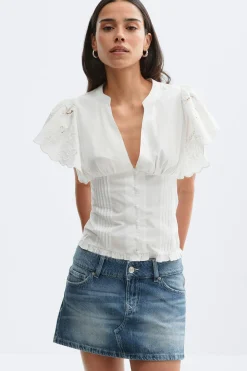 Anglaise blouse - Weiß - Dame - Gina Tricot