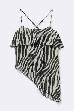 Asymmetric frill singlet - Schwarz - Dame - Gina Tricot