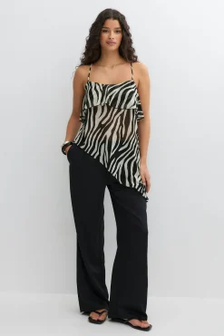 Asymmetric frill singlet - Schwarz - Dame - Gina Tricot