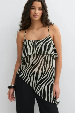 Asymmetric frill singlet - Schwarz - Dame - Gina Tricot
