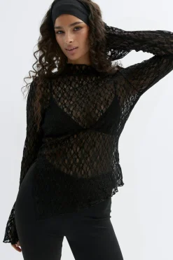 Asymmetric lace top - Schwarz - Dame - Gina Tricot