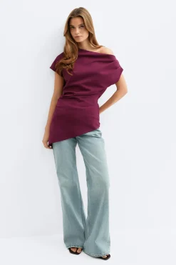 Asymmetric pleated top - Lila - Dame - Gina Tricot