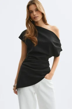 Asymmetric pleated top - Schwarz - Dame - Gina Tricot