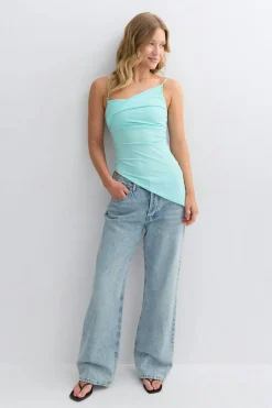 Asymmetric ruched singlet - Blau - Dame - Gina Tricot