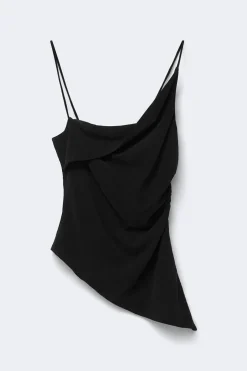 Asymmetric ruched singlet - Schwarz - Dame - Gina Tricot