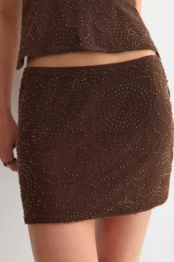 Beaded mini skirt - Braun - Dame - Gina Tricot