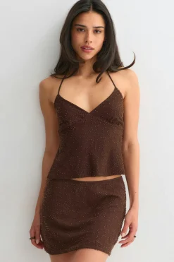 Beaded open back singlet - Braun - Dame - Gina Tricot