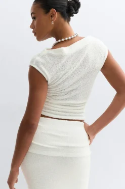 Boucle boatneck top - Weiß - Dame - Gina Tricot