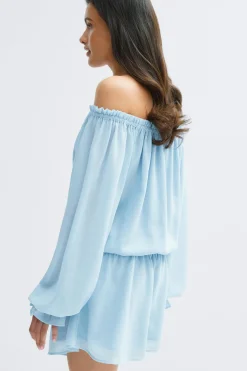 14+ breeze off shoulder dress - Blau - Gina Tricot