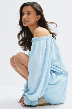 14+ breeze off shoulder dress - Blau - Gina Tricot