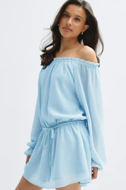 14+ breeze off shoulder dress - Blau - Gina Tricot