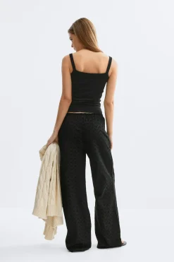 Broderie anglaise trousers - Schwarz - Dame - Gina Tricot