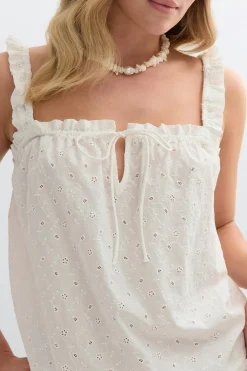 Broderie loungewear singlet - Weiß - Dame - Gina Tricot