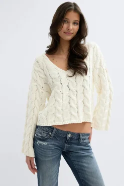 14+ cable knitted sweater - Weiß - Gina Tricot