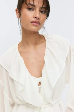 Chiffon loungewear robe - Weiß - Dame - Gina Tricot
