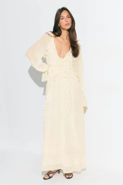 Chiffon maxi long sleeve dress - Weiß - Dame - Gina Tricot
