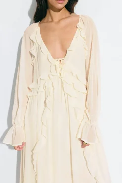 Chiffon maxi long sleeve dress - Weiß - Dame - Gina Tricot