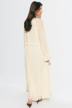 Chiffon maxi long sleeve dress - Weiß - Dame - Gina Tricot