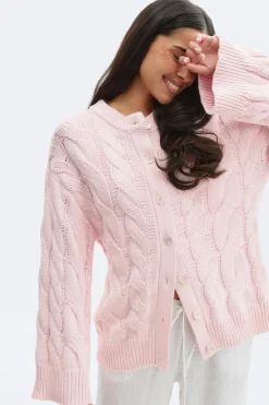 Chunky knitted cable cardigan - Rosa - Dame - Gina Tricot