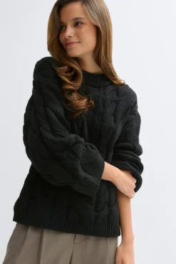 Chunky knitted cable sweater - Schwarz - Dame - Gina Tricot