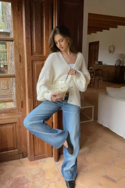 Chunky knitted cardigan - Weiß - Dame - Gina Tricot