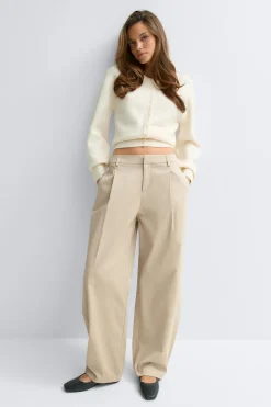 Cotton barrel trousers - Beige - Dame - Gina Tricot