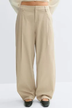 Cotton barrel trousers - Beige - Dame - Gina Tricot