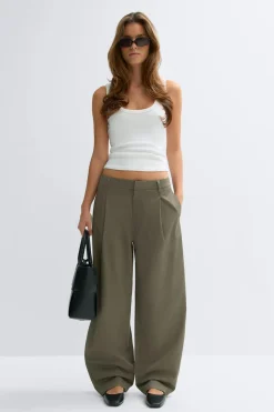Cotton barrel trousers - Grün - Dame - Gina Tricot