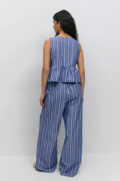 Cotton poplin trousers - Blau - Dame - Gina Tricot