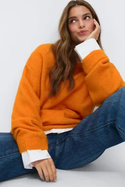 Crew neck knitted sweater - Orange - Dame - Gina Tricot