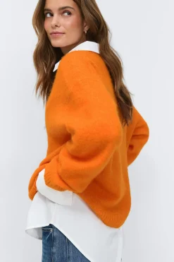Crew neck knitted sweater - Orange - Dame - Gina Tricot
