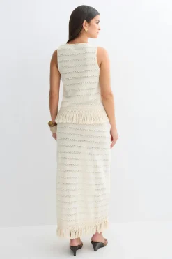 Crochet fringe skirt - Weiß - Dame - Gina Tricot