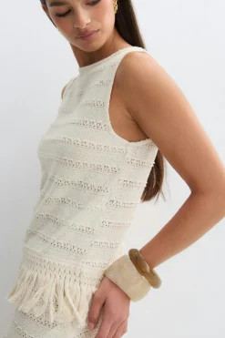 Crochet fringe top - Weiß - Dame - Gina Tricot