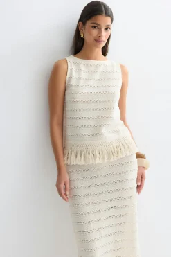 Crochet fringe top - Weiß - Dame - Gina Tricot