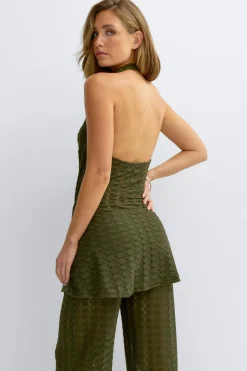 Crochet halterneck top - Grün - Dame - Gina Tricot