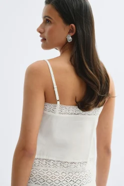 14+ crochet linen blend top - Weiß - Gina Tricot