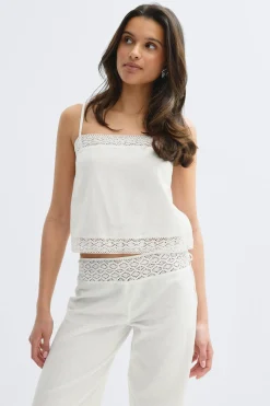14+ crochet linen blend top - Weiß - Gina Tricot