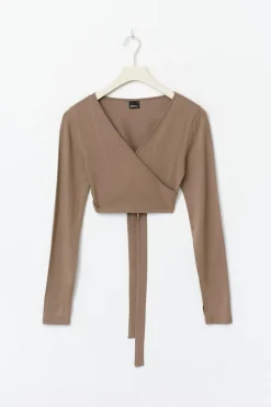 Cropped yoga wrap cardigan - Braun - Dame - Gina Tricot