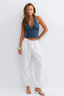Denim halterneck top - Blau - Dame - Gina Tricot
