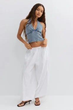Denim rhinestone top - Blau - Dame - Gina Tricot