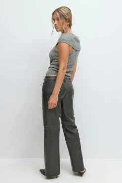 Distressed pu trousers - Schwarz - Dame - Gina Tricot