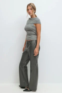 Distressed pu trousers - Schwarz - Dame - Gina Tricot