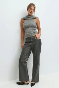 Distressed pu trousers - Schwarz - Dame - Gina Tricot