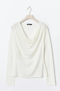 Draped knitted top - Weiß - Dame - Gina Tricot