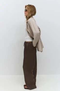 Drawstring satin trousers - Braun - Dame - Gina Tricot