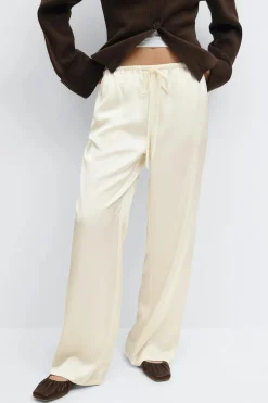 Drawstring satin trousers - Weiß - Dame - Gina Tricot