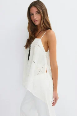Embroidery top - Weiß - Dame - Gina Tricot
