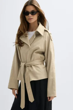 Faux suede belted jacket - Beige - Dame - Gina Tricot