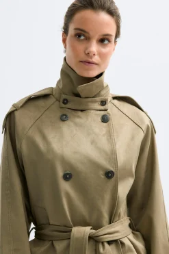 Faux suede belted jacket - Grün - Dame - Gina Tricot