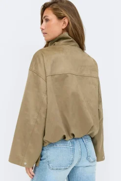 Faux suede high neck jacket - Grün - Dame - Gina Tricot